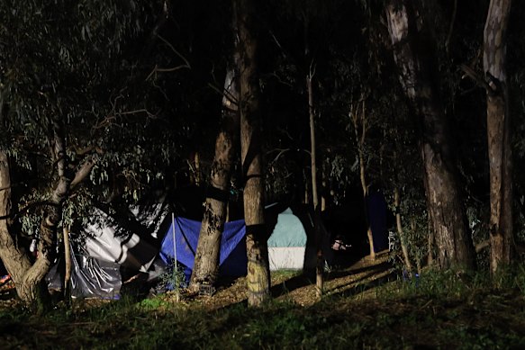 A homeless camp on the banks of the Murrumbidgee River in Wagga Wagga.