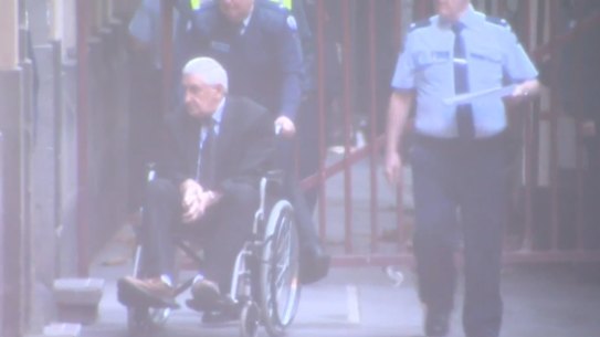 Rodney Lee, 73, who pleaded guilty at the Supreme Court of Victoria to the murders of Saumotu Gasio, 62, and Tibor Laszlo, 72, is wheeled into court.