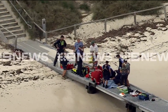 Emergency services were treating the man’s injuries on Saturday morning.