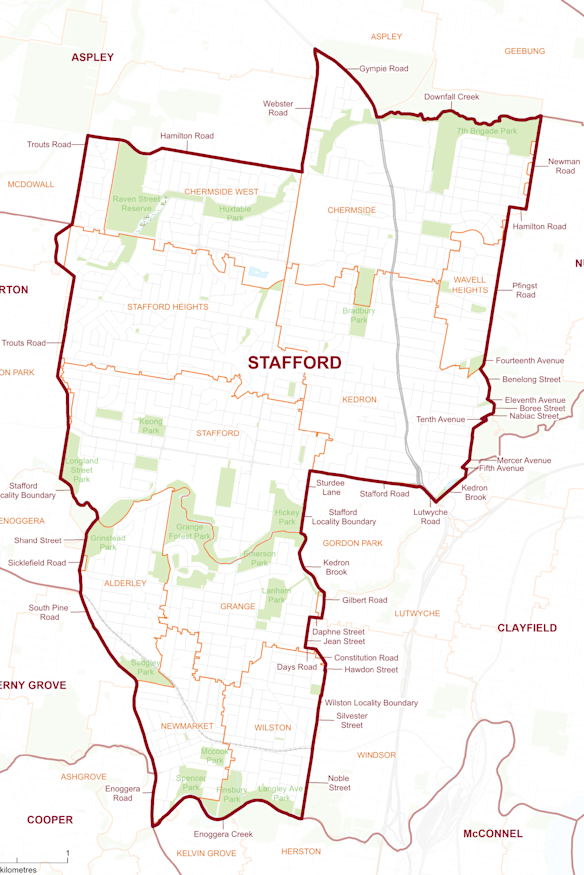 The ECQ’s map of the Stafford electorate.