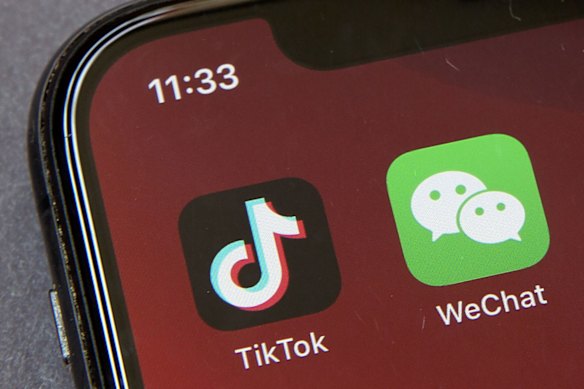 Icons for the smartphone apps TikTok and WeChat are seen on a smartphone screen in Beijing.