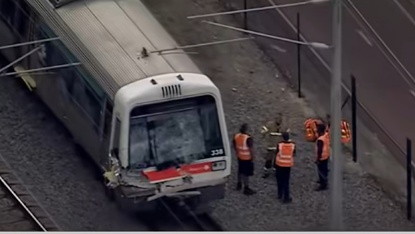 A truck failed to clear a level crossing when it was hit by a train just before 4pm