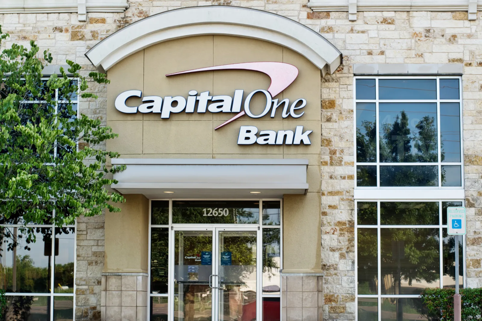 Capital One Bank exterior in Houston, Texas, taken on March 6, 2021.
