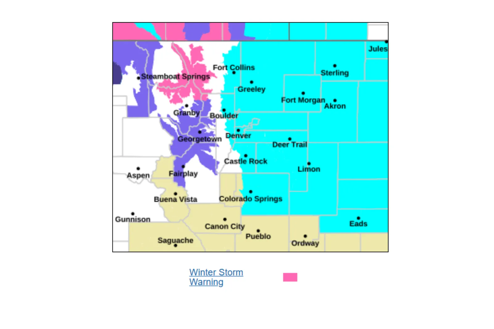 A map showing areas in Colorado hit by heavy snow through Monday, May 18, 2026.