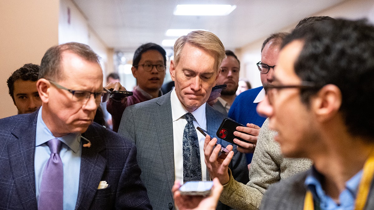 Sen. James Lankford speaking to reporters at the U.S. Capitol