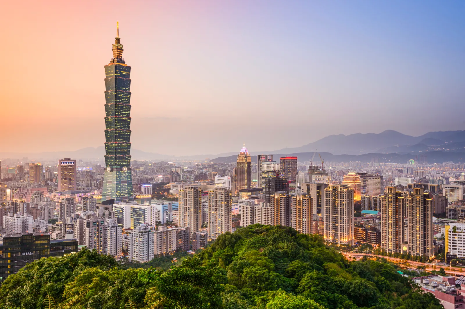 Skyscrapers in the Taipei cityscape of Taiwan.