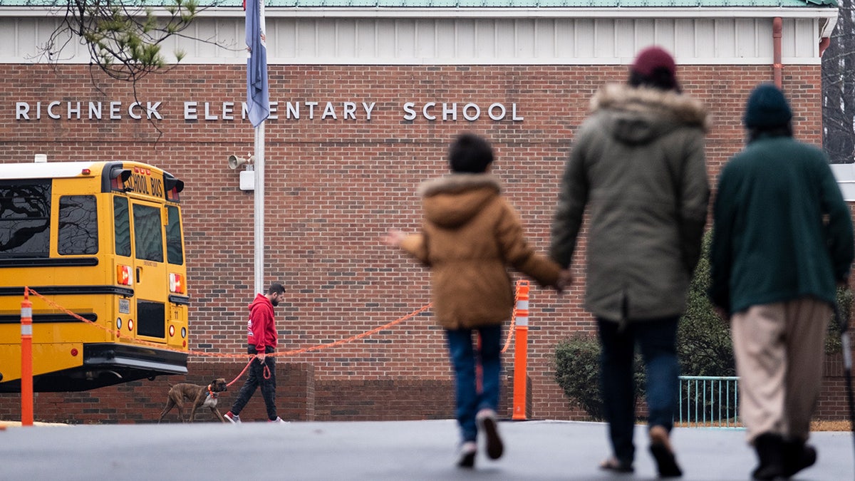 Students walking into Richneck Elementary School in Newport News Virginia
