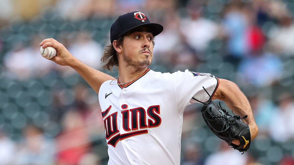 Joe Ryan pitching for the Minnesota Twins at Target Field