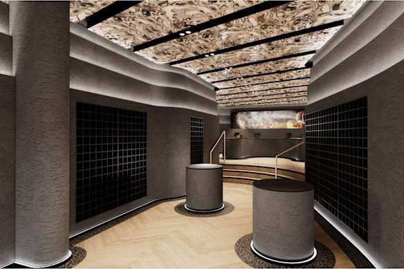 The development application for Palermo Perfumes shows dark stone-like finishes covering much of the interior.