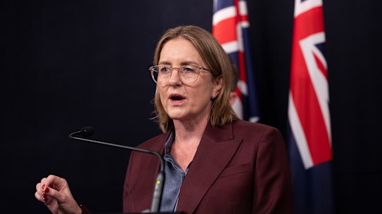 Premier Jacinta Allan holds a press conference to announce changes to Victoria’s firearm laws on Monday.