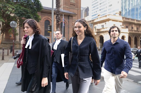Charlotte MacInnes and her barrister Sue Chrysanthou, SC, outside the Federal Court in Sydney.