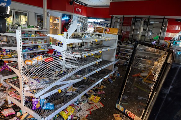 Shell Service Station, across from the hospital, was ransacked during the riot.