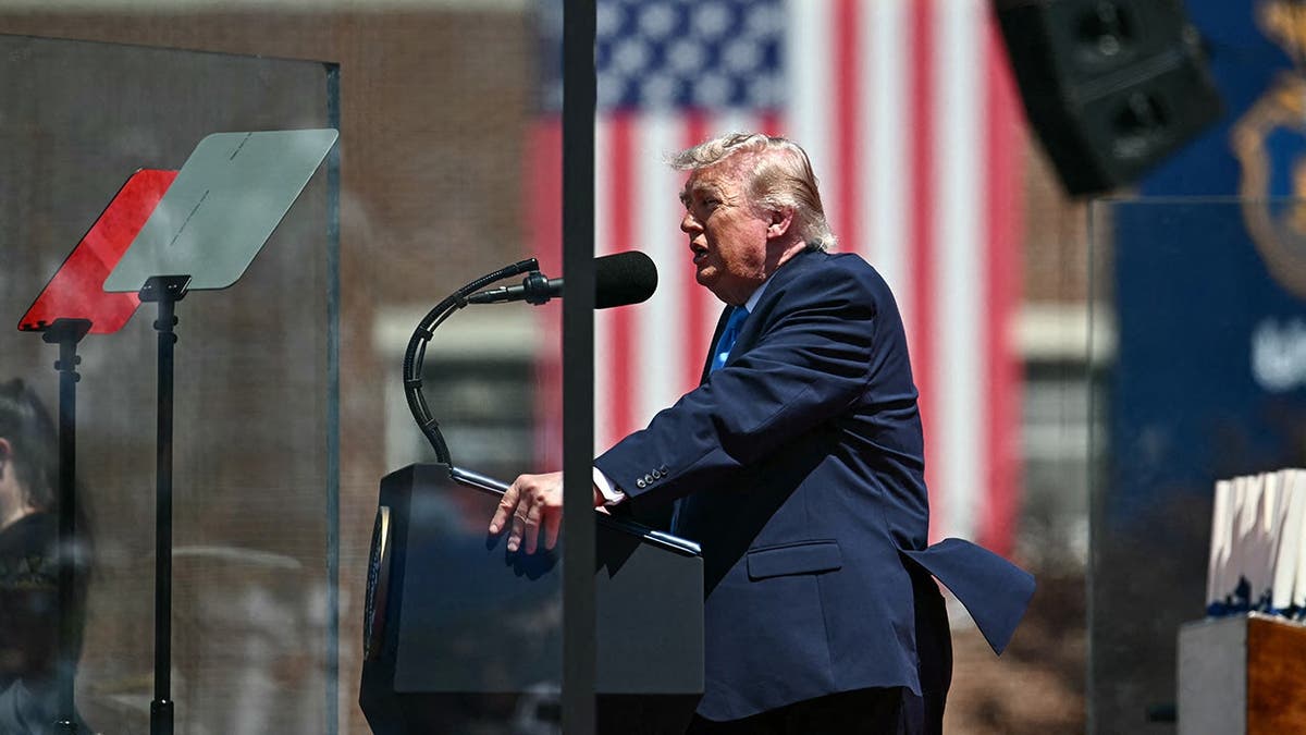 US President Donald Trump delivering commencement address at Coast Guard Academy