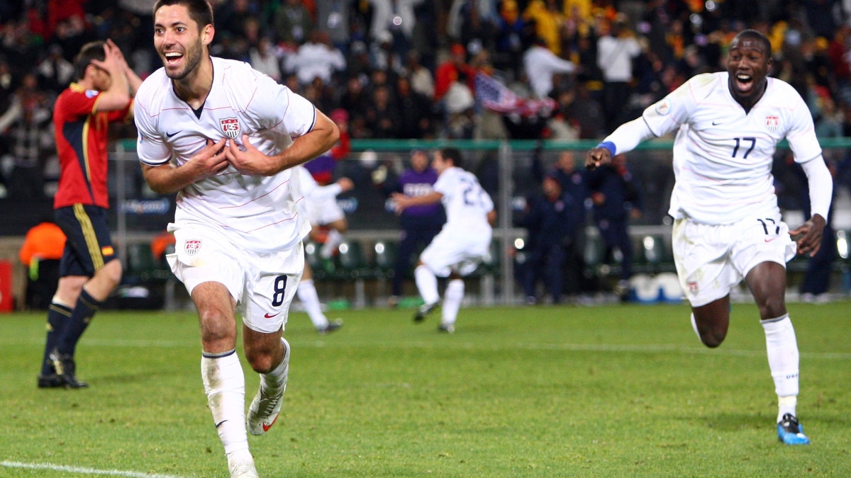 Clint Dempsey celebrates his goal against Spain in the United States' upset win at the 2009 Confederations Cup. (Getty Images)