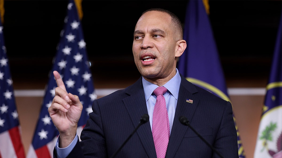House Minority Leader Hakeem Jeffries speaking at a press conference at the U.S. Capitol