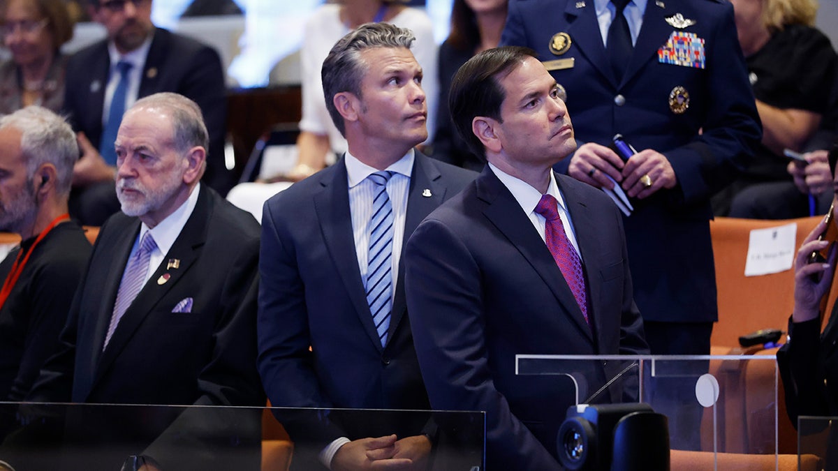 Pete Hegseth and Marco Rubio waiting inside the Knesset in Jerusalem