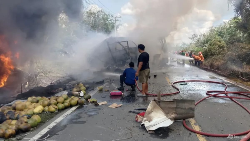 Bus and oil tanker collide in Indonesia, killing at least 16 people