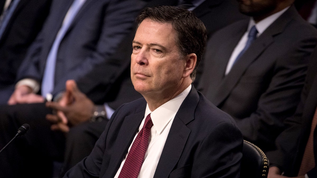 Former FBI Director James Comey speaking during a Senate Intelligence Committee hearing