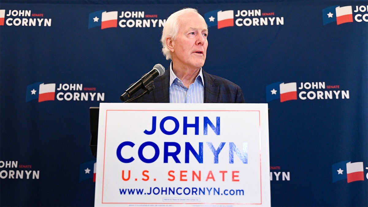 Sen. John Cornyn speaking to media in Austin, Texas.