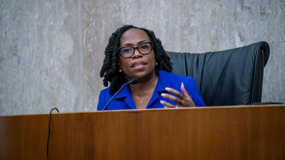 Justice Ketanji Brown Jackson speaking at a podium