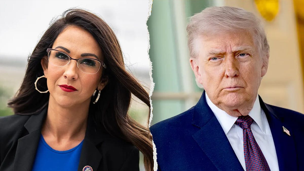 Split image of Rep. Lauren Boebert and President Donald Trump