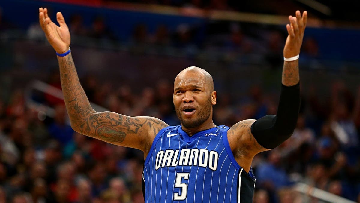 Orlando Magic forward Marreese Speights reacting during a basketball game at Amway Center