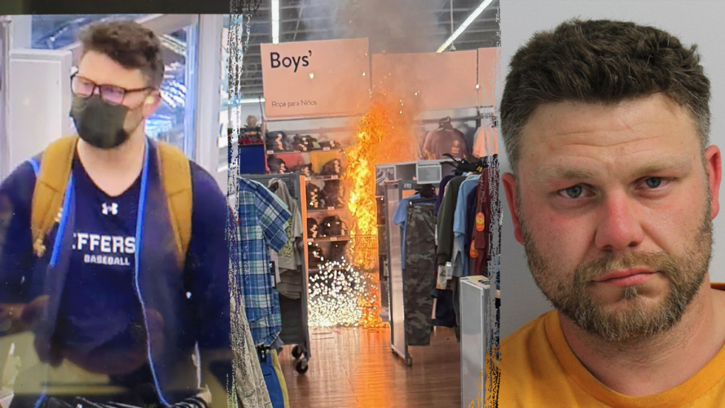 Masked suspect charged with using fuel, fireworks in Walmart kids section as cover for massive jewelry heist