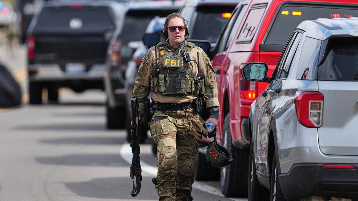 Law enforcement officers responding outside Temple Israel synagogue in West Bloomfield Township Michigan