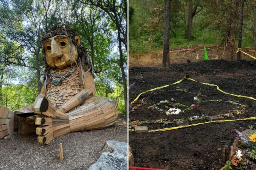 Iconic Texas giant troll burns down in mysterious fire as heartbroken artist speaks out
