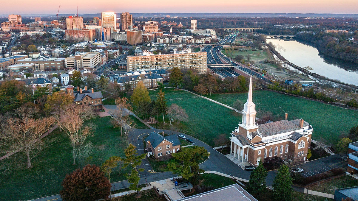 Buildings and walkways on the Rutgers University campus in New Jersey.