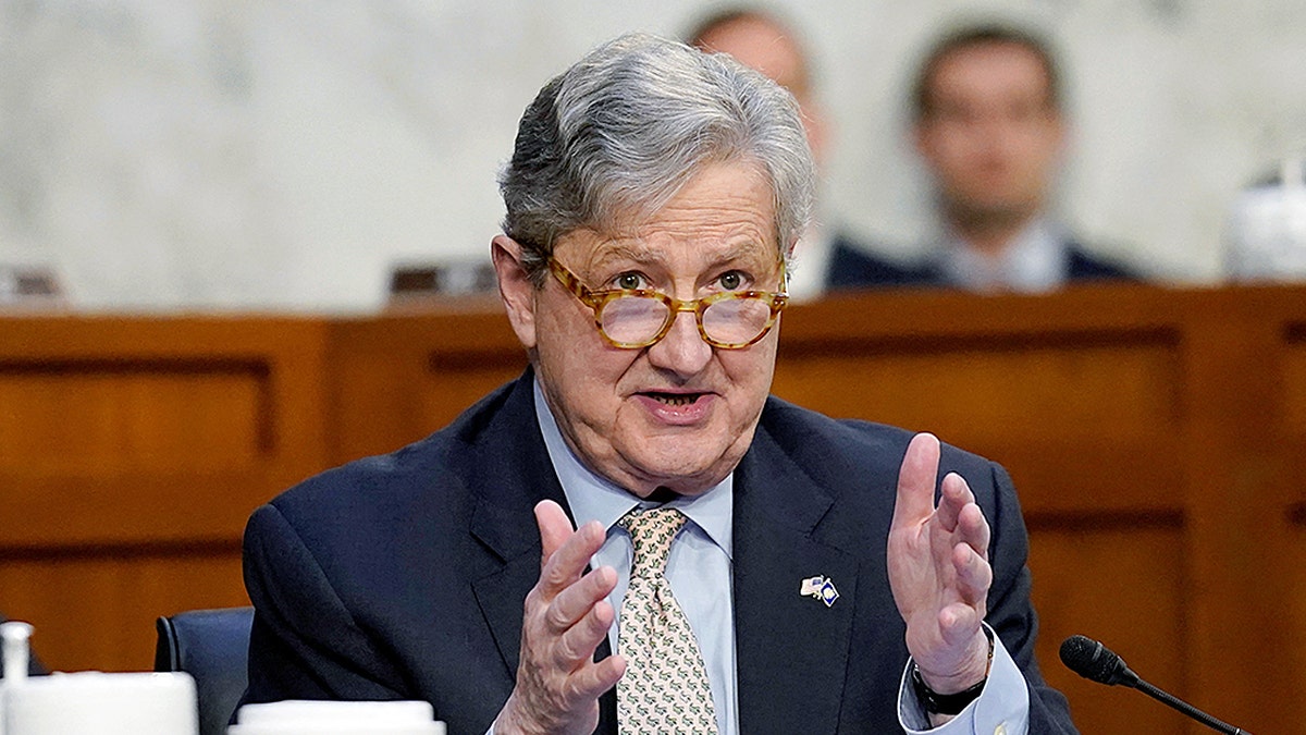 Sen. John Kennedy speaking before the Senate Judiciary Committee in Washington