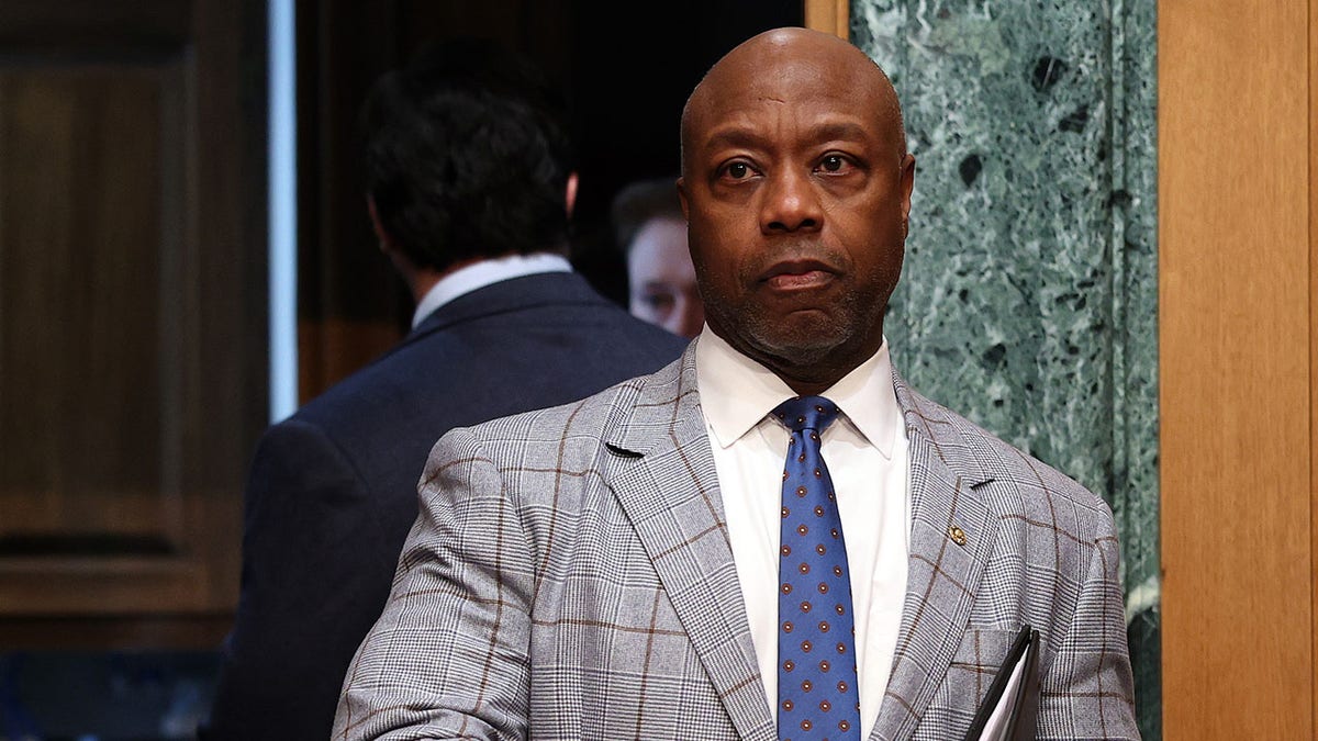 Sen. Tim Scott arriving at a Senate hearing in Washington, D.C.