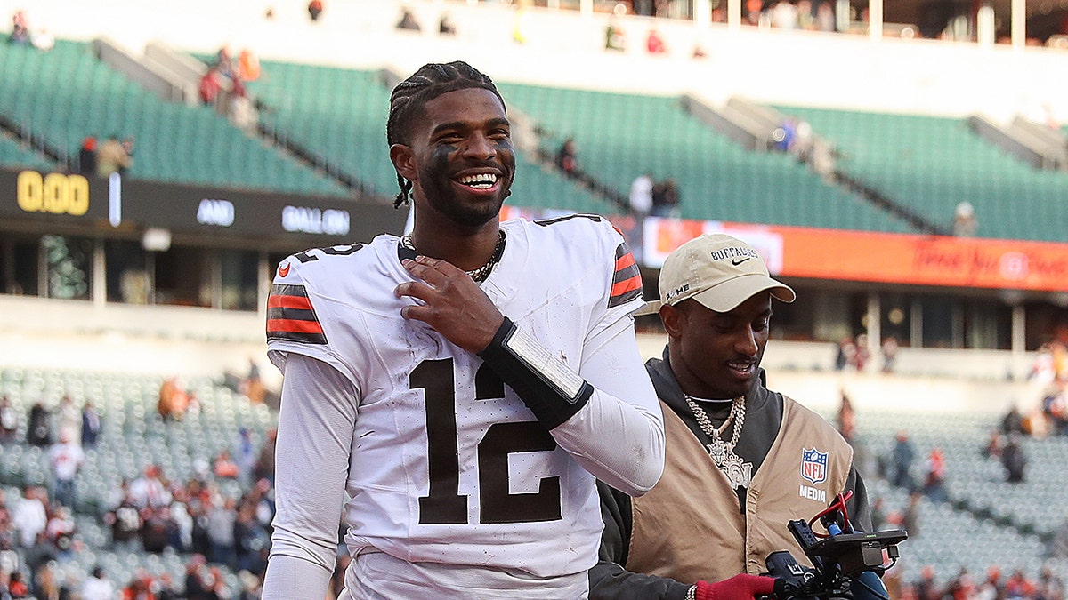 Cleveland Browns quarterback Shedeur Sanders walking off the field at Paycor Stadium