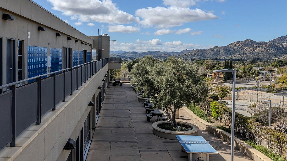 Walkway and student lockers at Sierra Canyon School in Chatsworth, California.