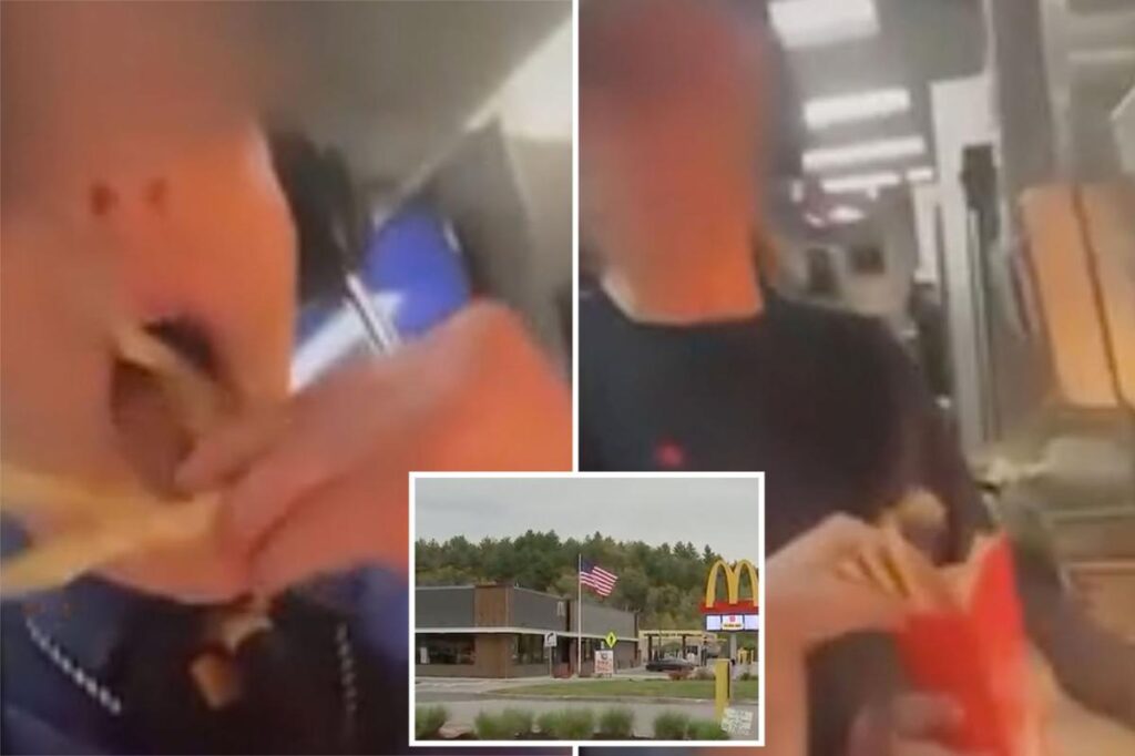Revolting McDonald’s video shows worker stuff fries in her mouth before putting them back in customer’s carton Revolting McDonald’s video shows worker stuff fries in her mouth before putting them back in customer’s carton