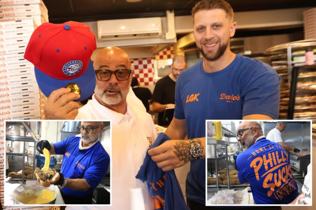 Owner of Philadelphia’s iconic Pat’s cheesesteaks forced to work in NY — wearing ‘Philly Sucks’ shirt — after losing Knicks bet