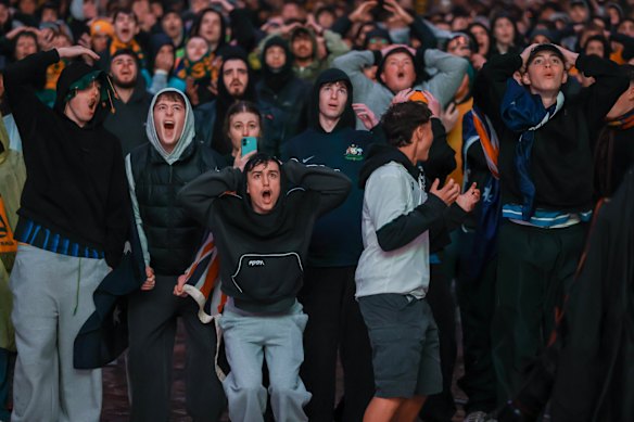 The crowd at Federation Square on Saturday morning was dominated by young men. 