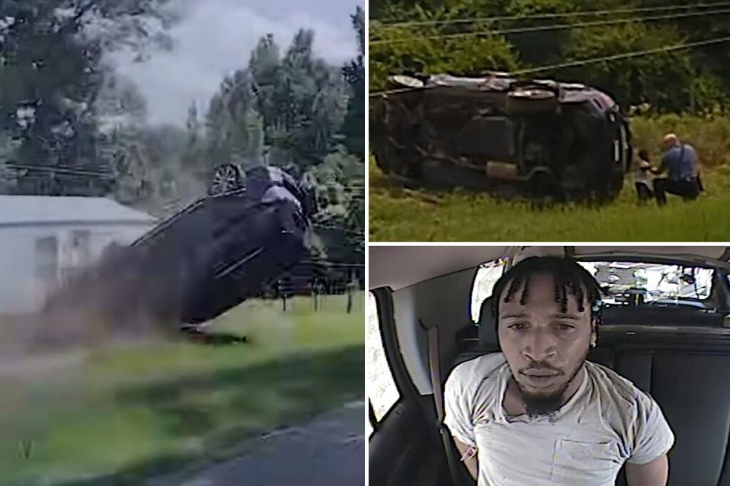 Horrifying moment car flips off road, flinging 4-month-old from vehicle in high-speed chase: video Horrifying moment car flips off road, flinging 4-month-old from vehicle in high-speed chase: video