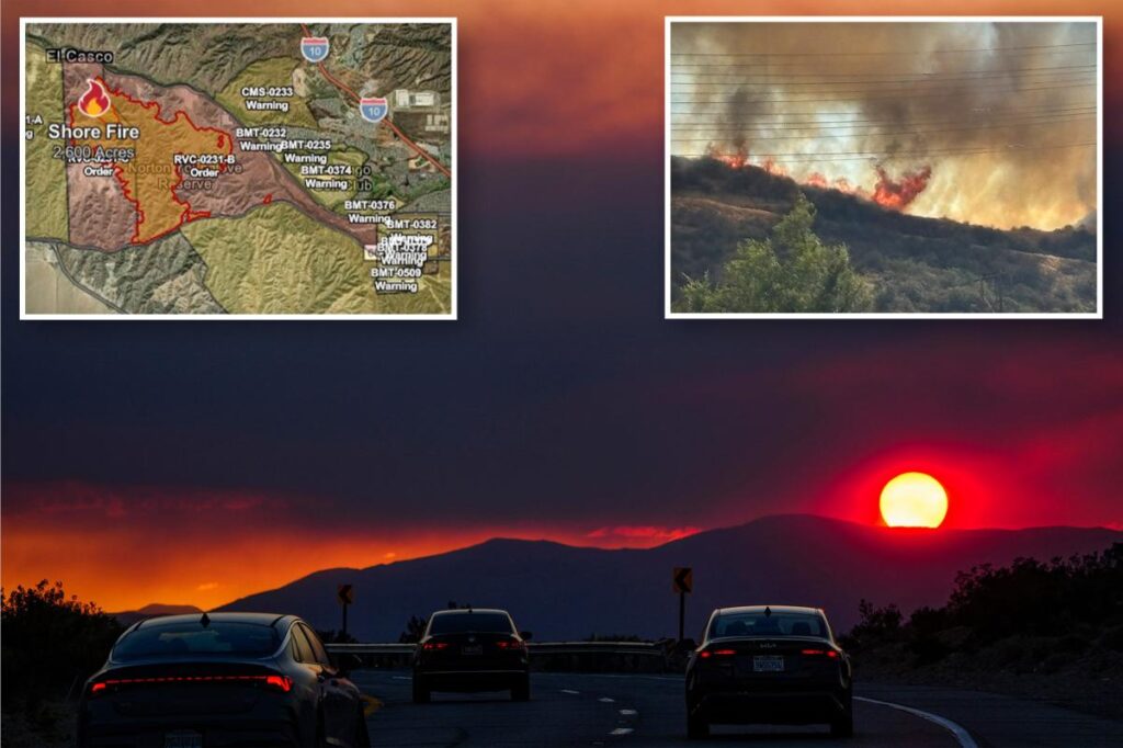 Stretch of 60 Freeway remains closed, evacuation orders issued due to Shore Fire in Riverside County