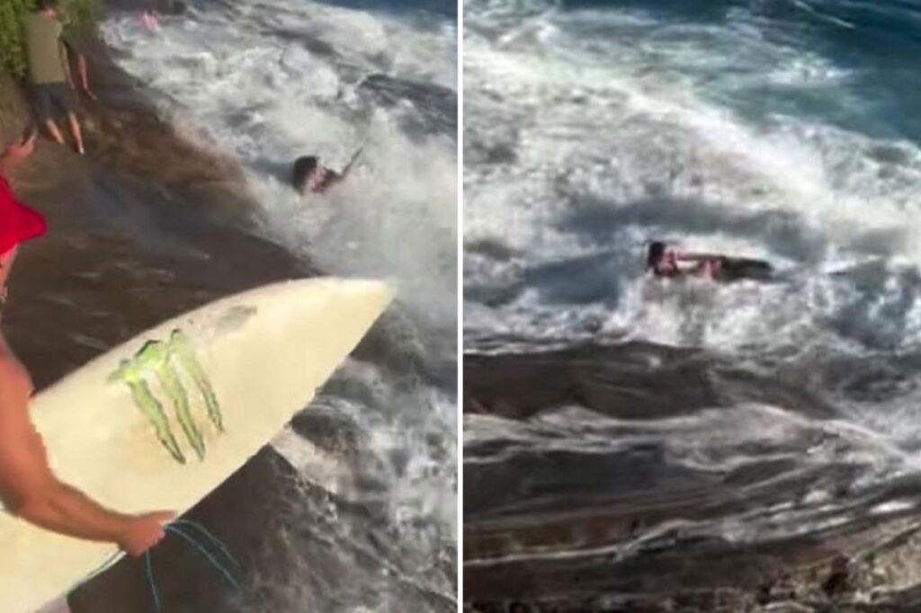 Rogue wave sweeps woman off infamous beach as frantic rescue caught on camera