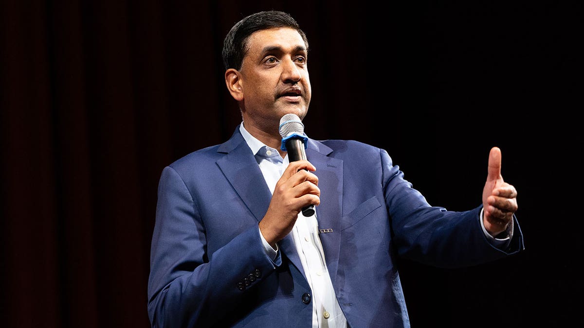 Rep. Ro Khanna speaking at a town hall event in Stanford, California.