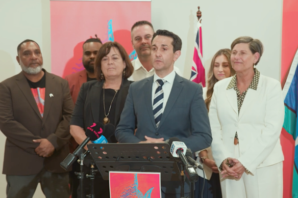 Queensland Premier David Crisafulli and other government representatives, alongside Namu Collective founder Genus Passi (left) at the group’s Townsville Staying on Track annoucement. 