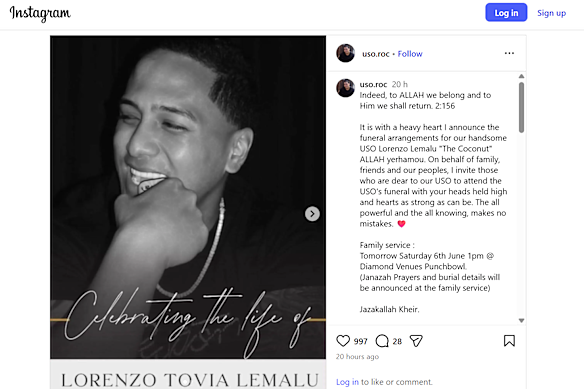 Lemalu’s funeral notice.