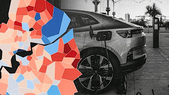 The Brisbane suburbs with the most and fewest EVs