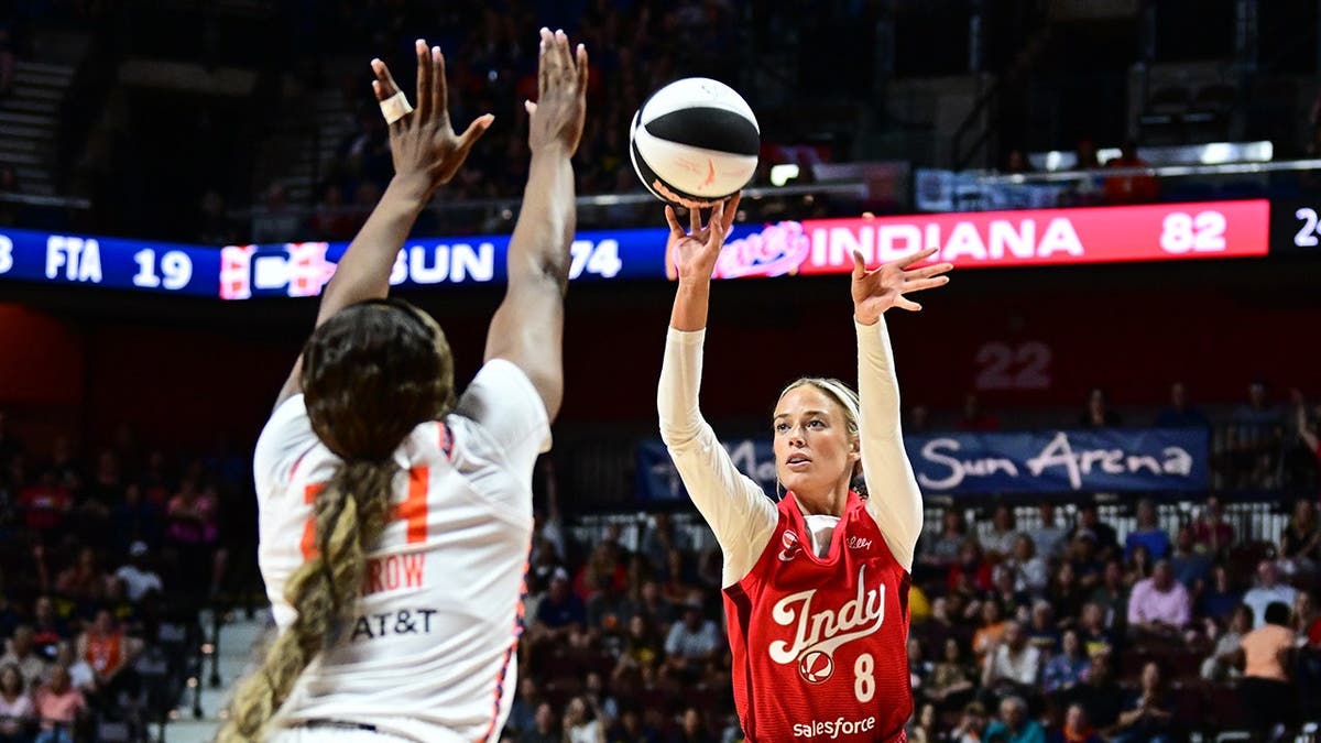 Sophie Cunningham shooting a basketball during a WNBA game