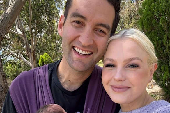 Federal MP Josh Burns with partner Georgie Purcell, a Victorian MP, and their daughter.
