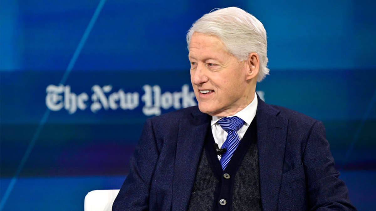 Former President Bill Clinton speaking onstage at Jazz at Lincoln Center in New York City