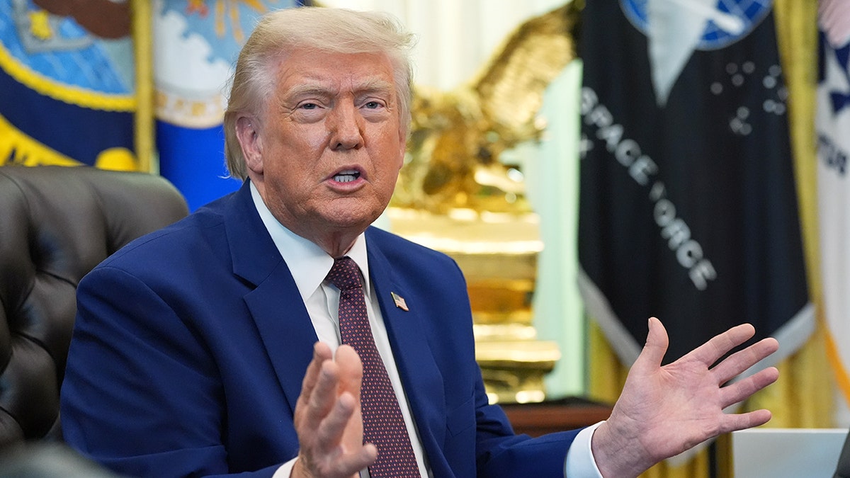 President Donald Trump speaking in the Oval Office of the White House