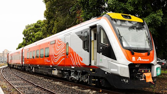 One of the first long-distance regional passenger trains at an Auburn rail maintenance centre in February.