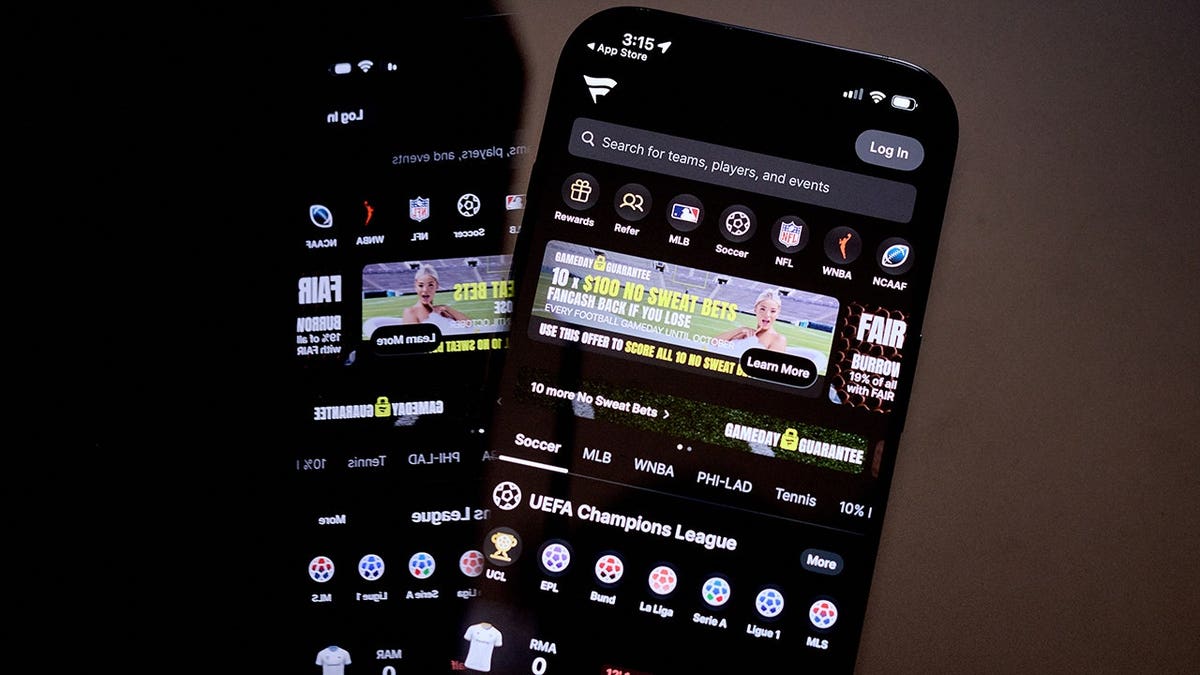 Smartphone displaying the Fanatics Sportsbook app in New Hyde Park, New York.